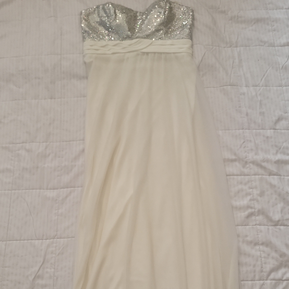 My Michelle Strapless Ivory Gown with Silver Sequin Bodice